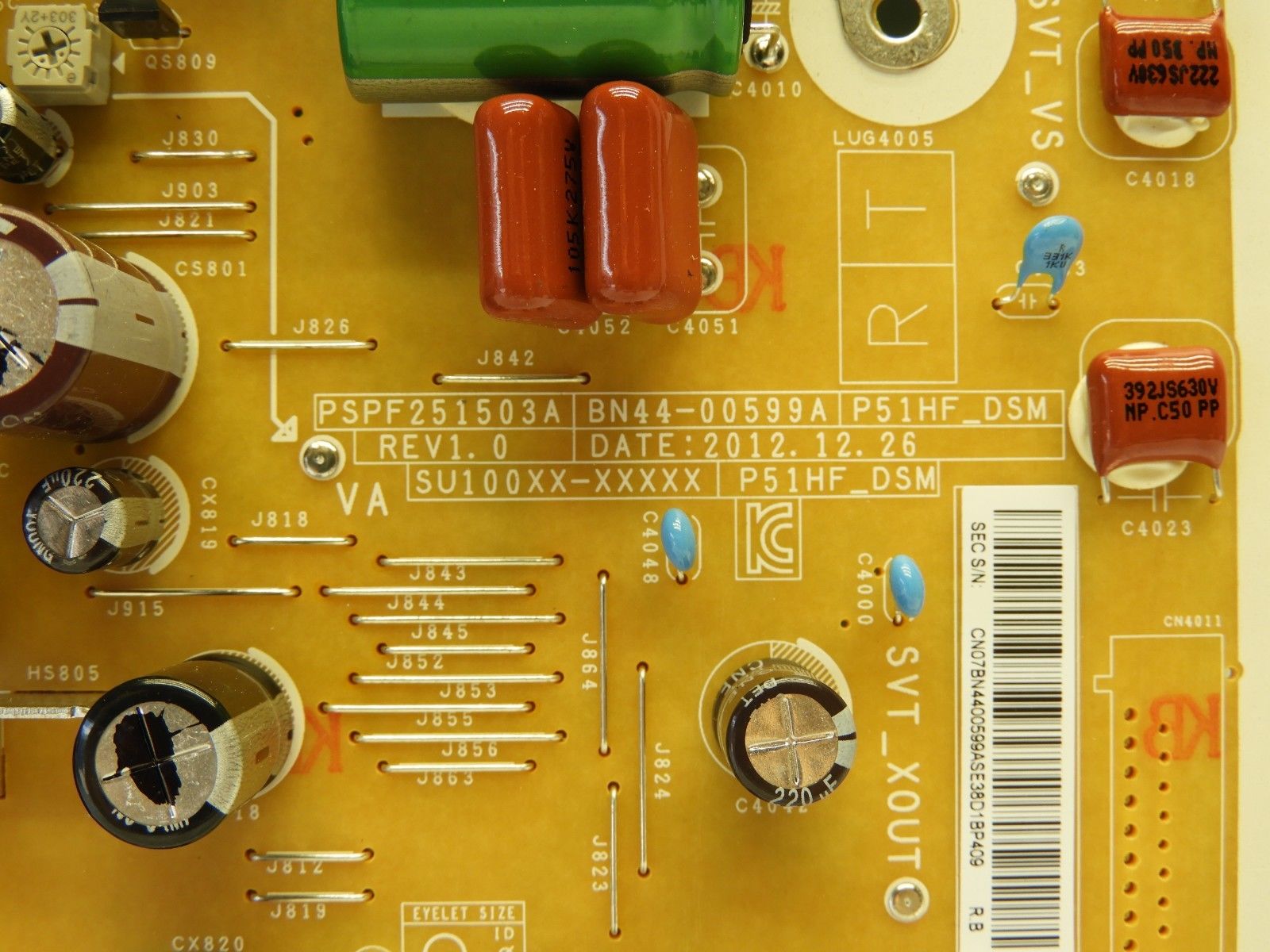Samsung BN44-00599A Power Supply Board PSPF251503A P51HF_DSM tes